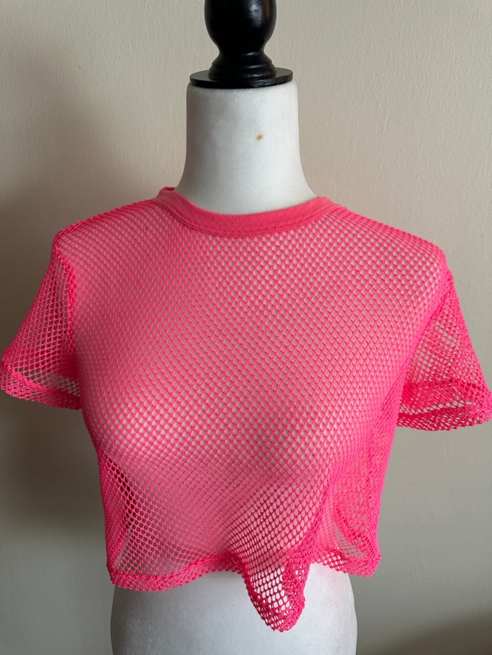 Neon Pink Mesh Crop Top - Women’s Short Sleeve